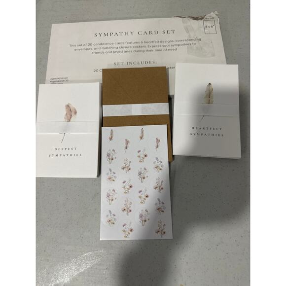 Beautiful Sympathy Cards Set of 20 with Envelopes and Stickers- 6 Designs - Picture 2 of 4